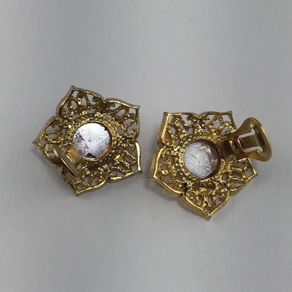 Vintage Pinky Purple & Gold Clip On Earrings - Picture 5 of 8